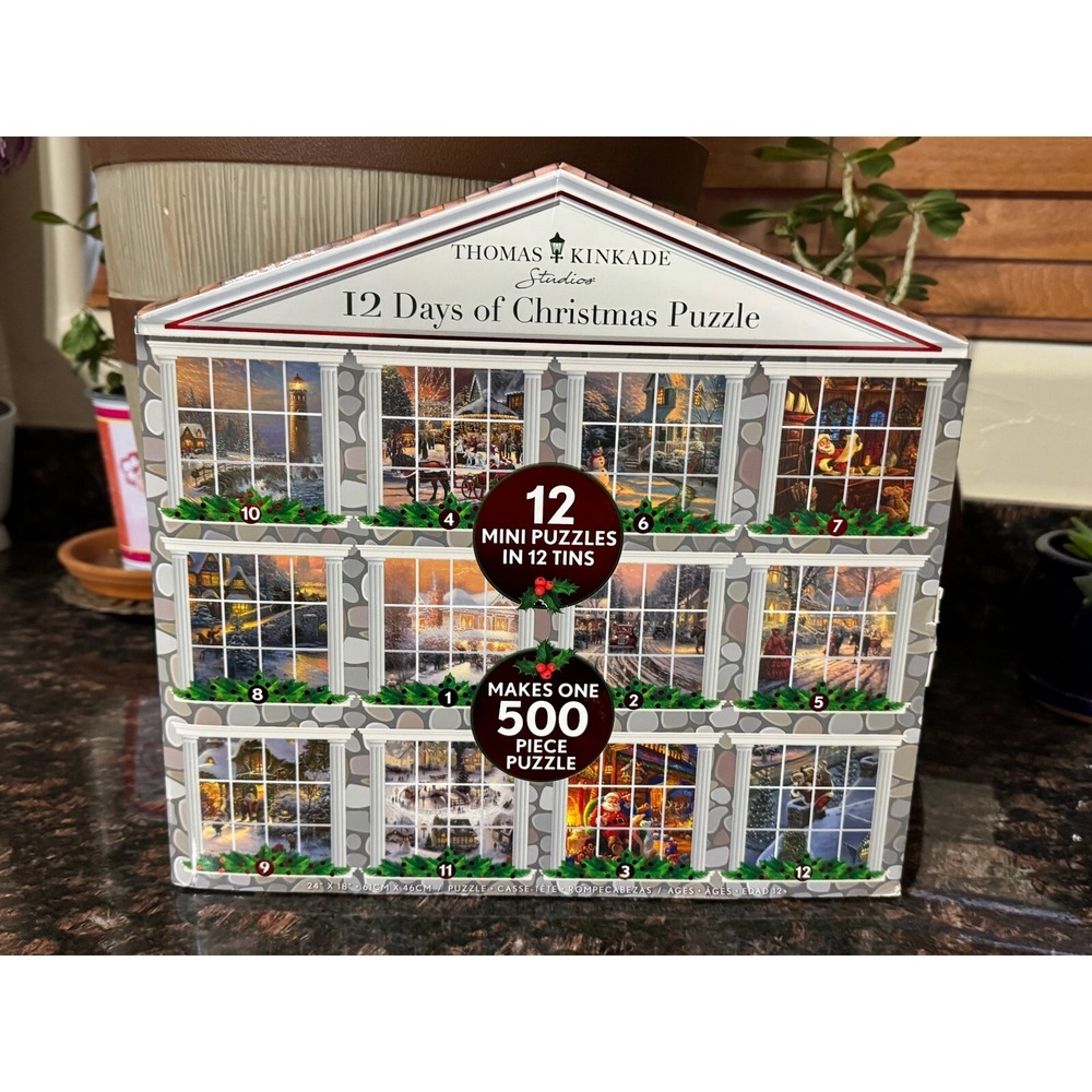 Thomas Kinkade 12 Days Of Christmas Mini Puzzles & Tins Makes 1 500 Piece Puzzle